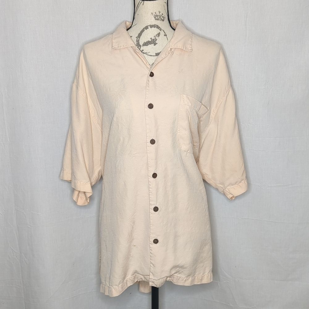 Tommy Bahama Peach Button Up Shirt w/ Palm Trees Size Large EUC